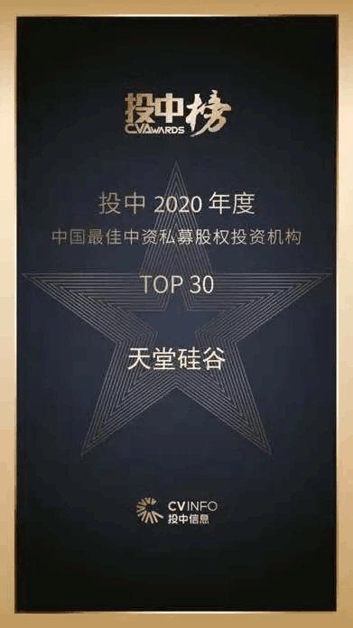 天堂硅谷榮獲“投中榜2020年度中國最佳私募股權(quán)投資機構(gòu)”等多項殊榮