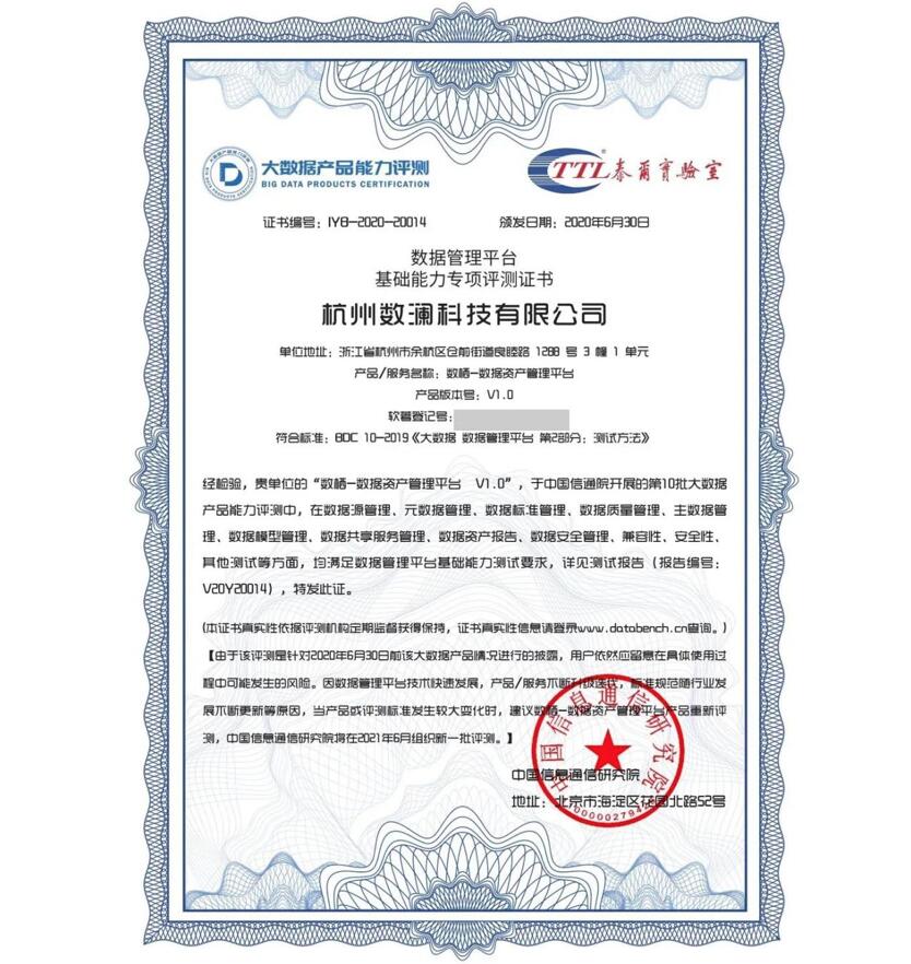 【合作伙伴】數(shù)瀾科技“數(shù)棲-數(shù)據(jù)資產(chǎn)管理平臺(tái)”通過(guò)信通院大數(shù)據(jù)產(chǎn)品能力評(píng)測(cè)